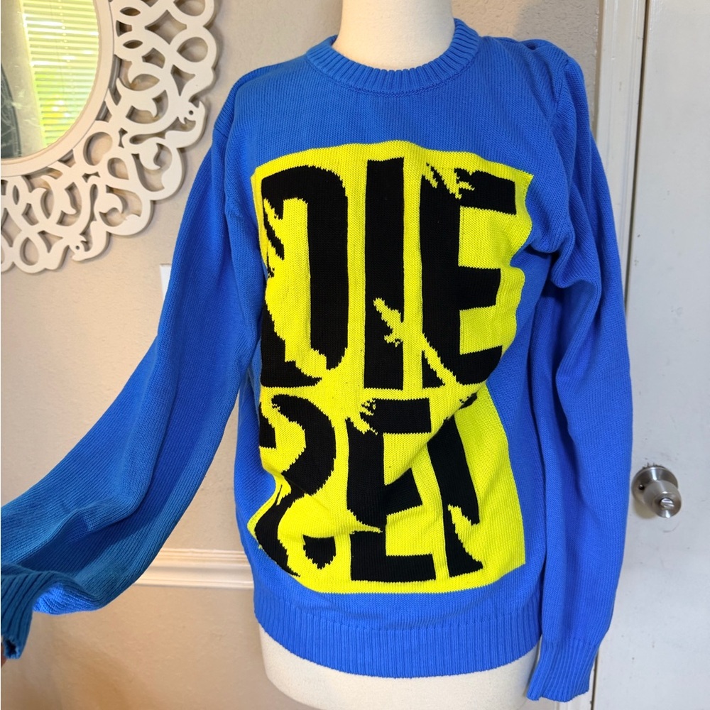 Diesel Blue and Yellow Graphic Crewneck Sweater